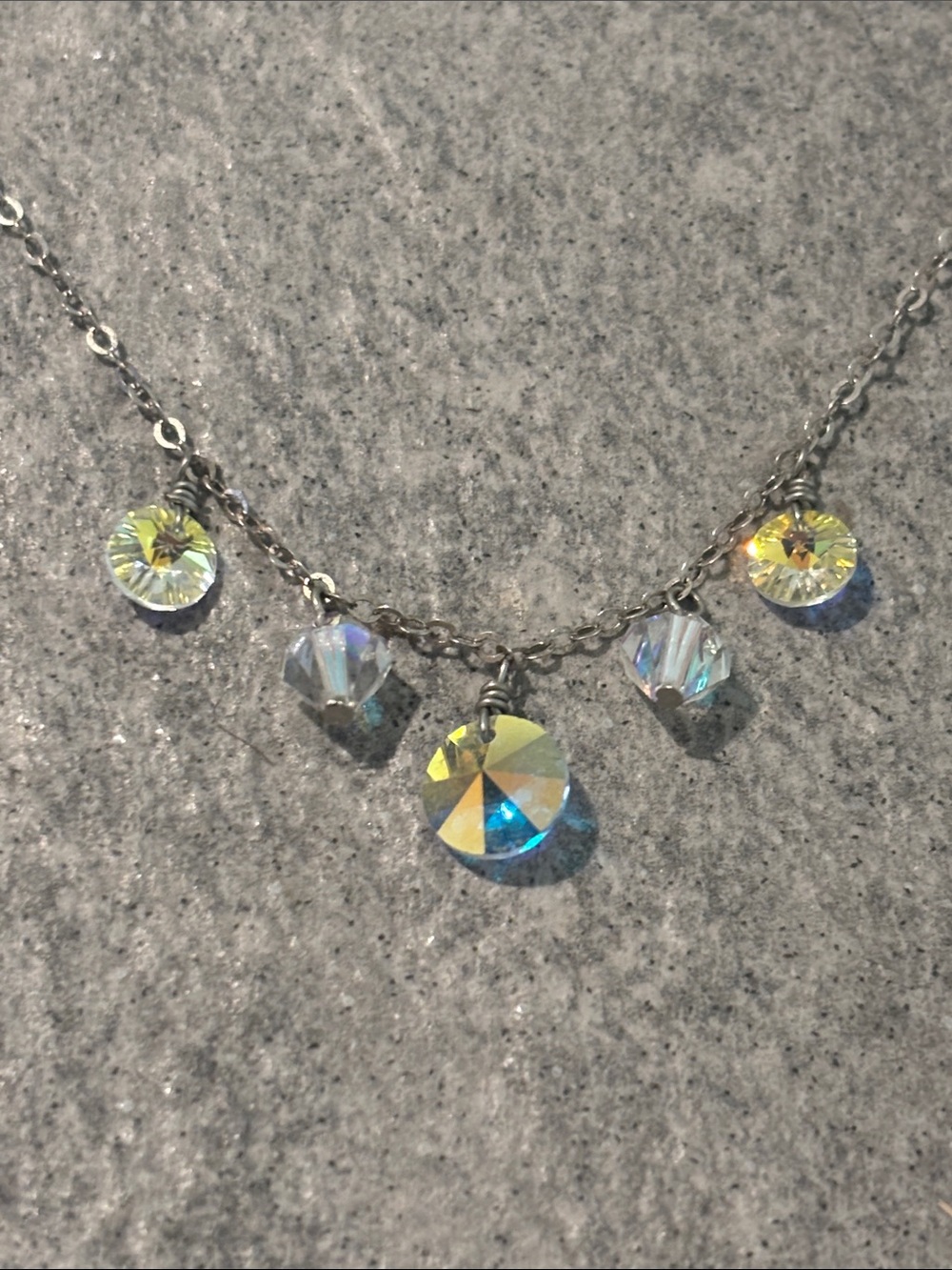 925 Sterling Chain Necklace AURORA BOREALIS Iridescent Solid Silver Fine Jewelry